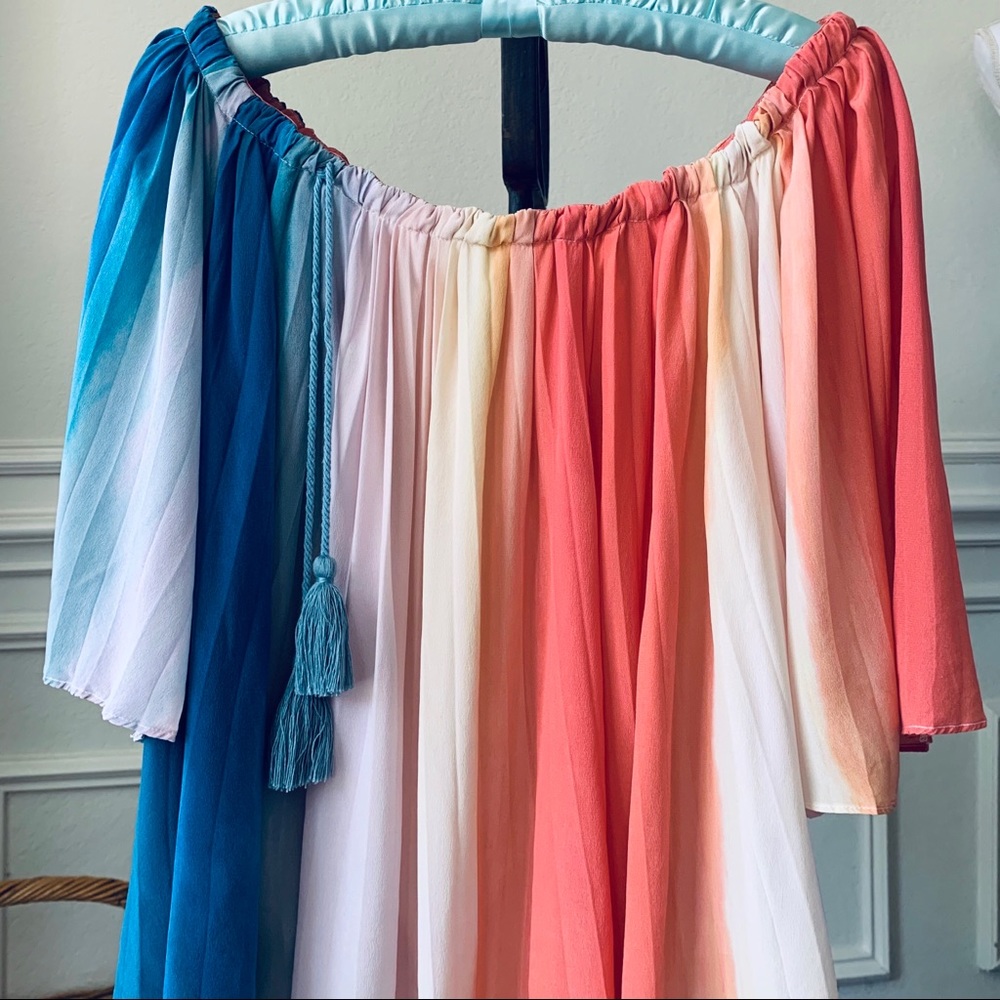 ECRU RAINBOW SILK TUNIC TOP WITH TUSSLES - Picture 6 of 16